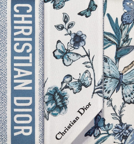 Toile de Jouy Mexico Mitzah Scarf • White and Pastel Midnight Blue Silk Twill