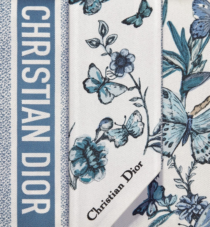 Toile de Jouy Mexico Mitzah Scarf • White and Pastel Midnight Blue Silk Twill