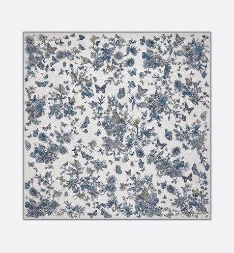 Toile de Jouy Mexico Shawl • White and Pastel Midnight Blue Cashmere