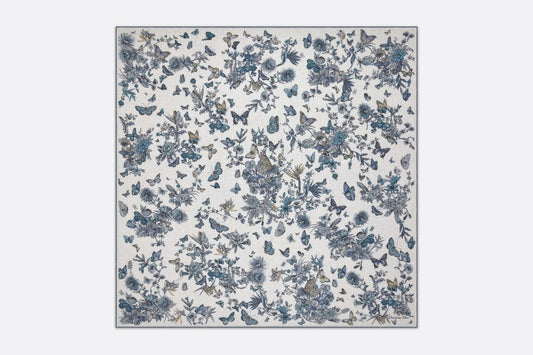 Toile de Jouy Mexico Shawl • White and Pastel Midnight Blue Cashmere