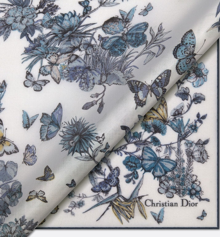 Toile de Jouy Mexico Shawl • White and Pastel Midnight Blue Cashmere