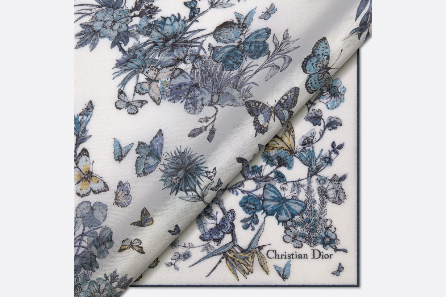 Toile de Jouy Mexico Shawl • White and Pastel Midnight Blue Cashmere