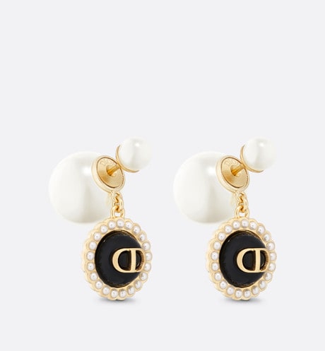 Dior Tribales Earrings • Gold-Finish Metal with White Resin Pearls and Black Glass
