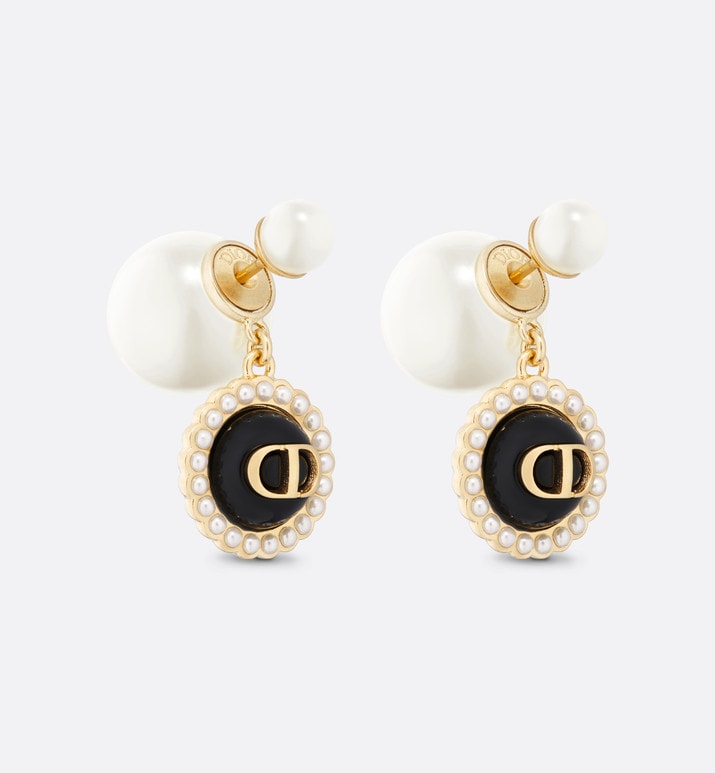 Dior Tribales Earrings • Gold-Finish Metal with White Resin Pearls and Black Glass
