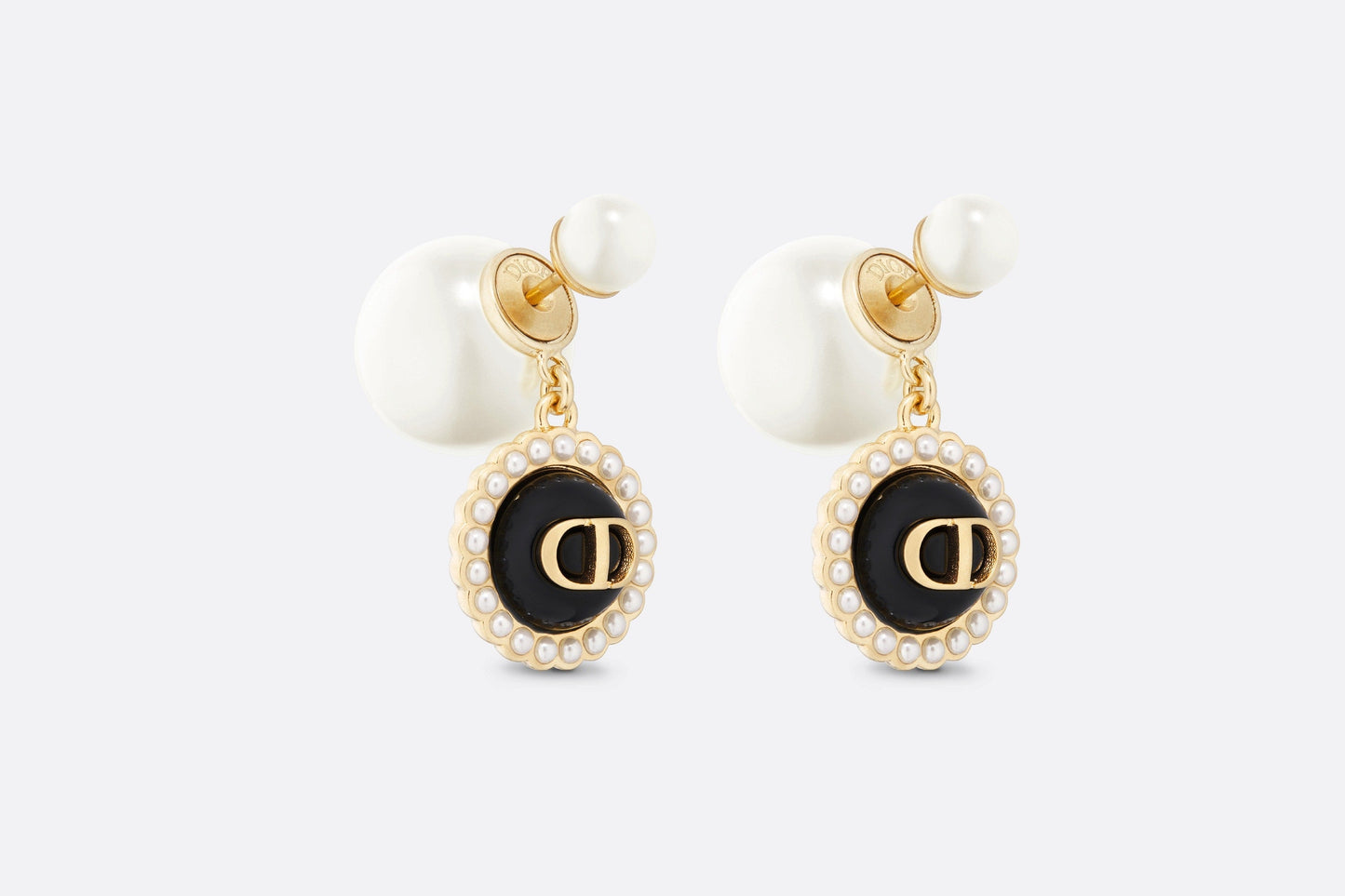 Dior Tribales Earrings • Gold-Finish Metal with White Resin Pearls and Black Glass