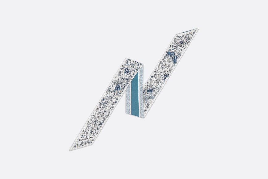 Butterfly Around the World Mitzah Scarf • White and Pastel Midnight Blue Silk Twill