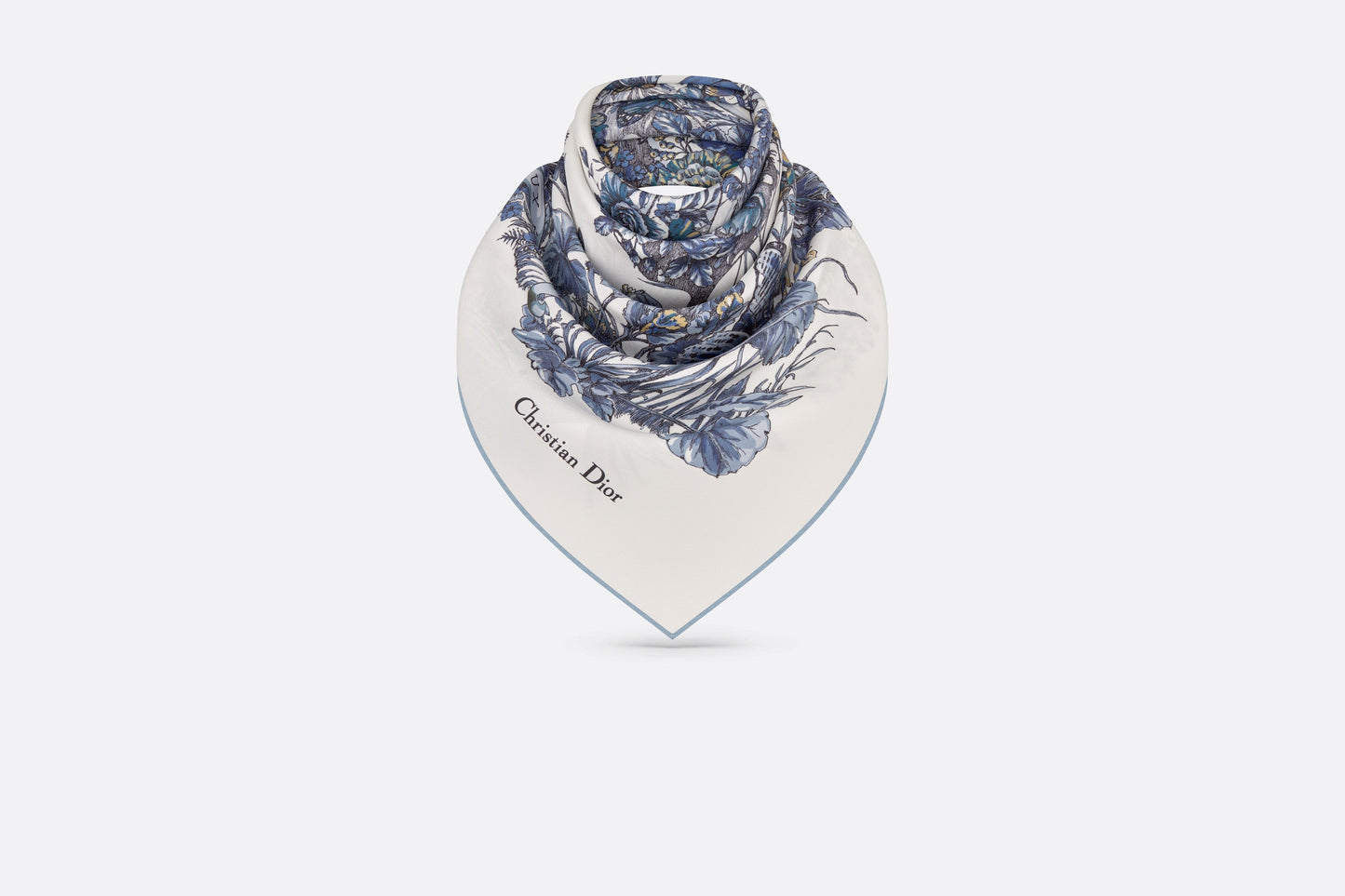 Butterfly Around the World 90 Square Scarf • White and Pastel Midnight Blue Silk Twill