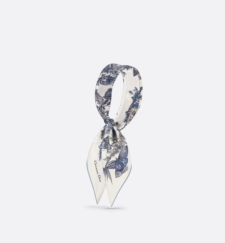 Butterfly Around the World 90 Square Scarf • White and Pastel Midnight Blue Silk Twill