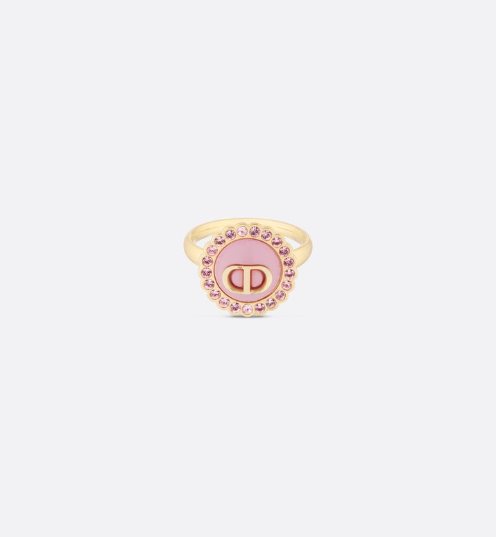 Petit CD Ring • Gold-Finish Metal, Pink Crystals and Light Pink Glass