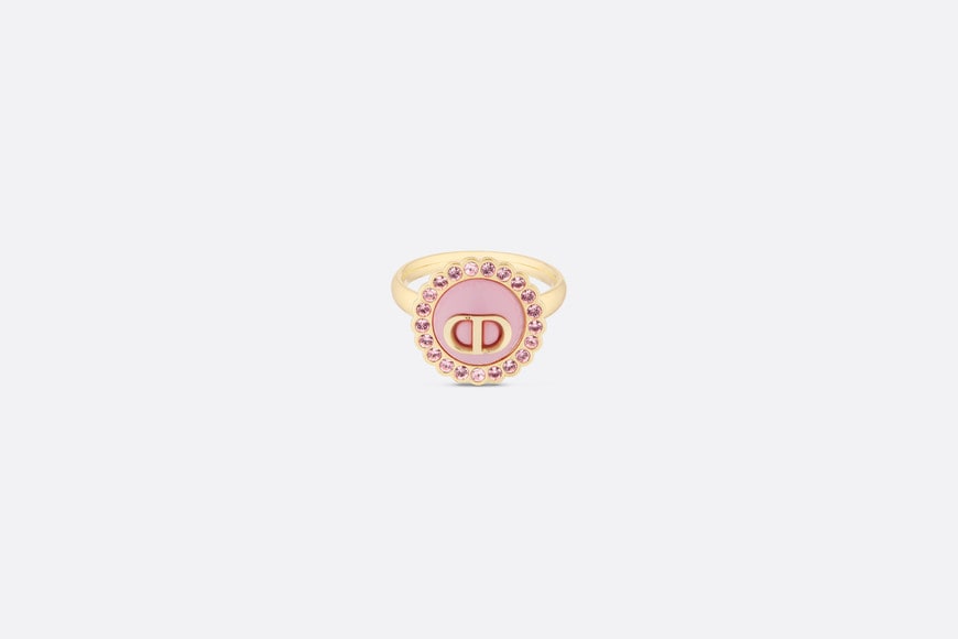 Petit CD Ring • Gold-Finish Metal, Pink Crystals and Light Pink Glass