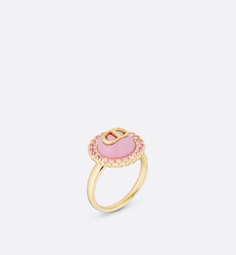 Petit CD Ring • Gold-Finish Metal, Pink Crystals and Light Pink Glass