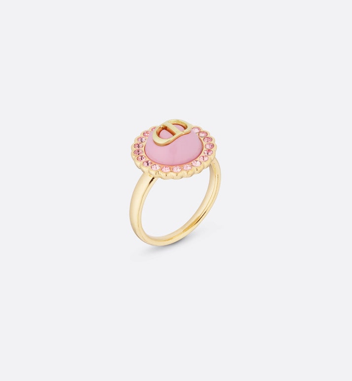 Petit CD Ring • Gold-Finish Metal, Pink Crystals and Light Pink Glass