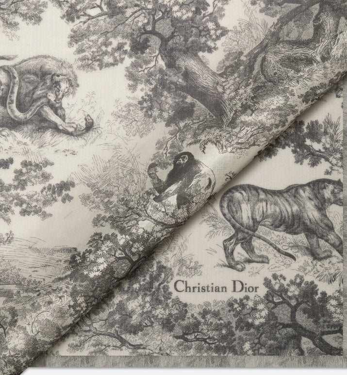 Toile de Jouy Sauvage Stole • Ivory and Gray Cashmere