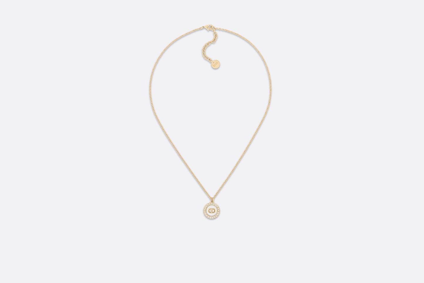 Petit CD Necklace • Gold-Finish Metal with White Resin Pearls and Latte Glass