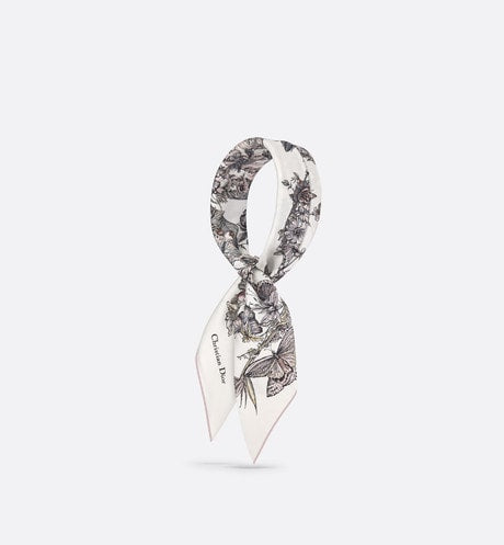 Butterfly Around the World 90 Square Scarf • White and Pastel Pink Silk Twill