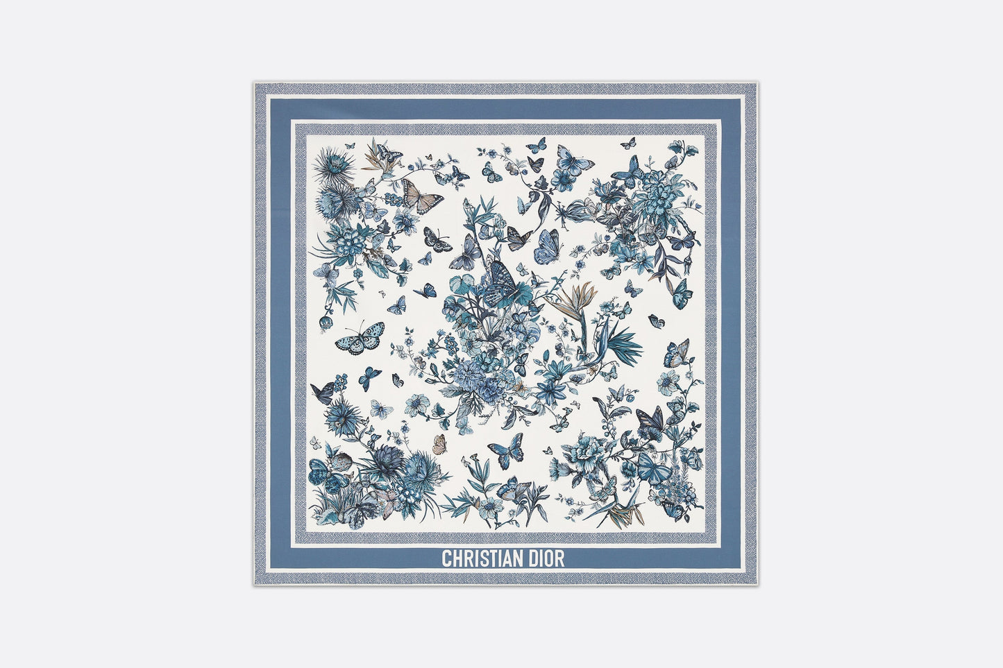 Toile de Jouy Mexico 90 Square Scarf • White and Pastel Midnight Blue Silk Twill