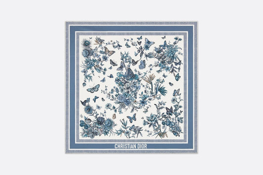 Toile de Jouy Mexico 90 Square Scarf • White and Pastel Midnight Blue Silk Twill