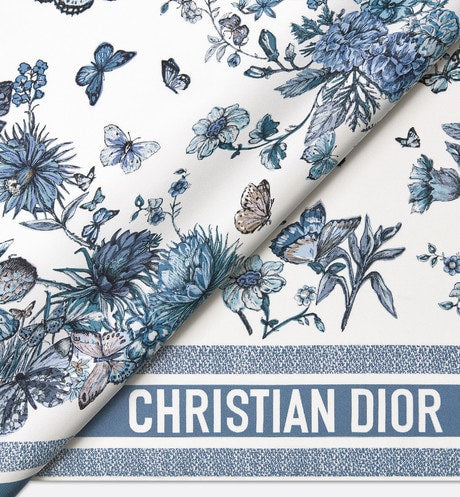 Toile de Jouy Mexico 90 Square Scarf • White and Pastel Midnight Blue Silk Twill