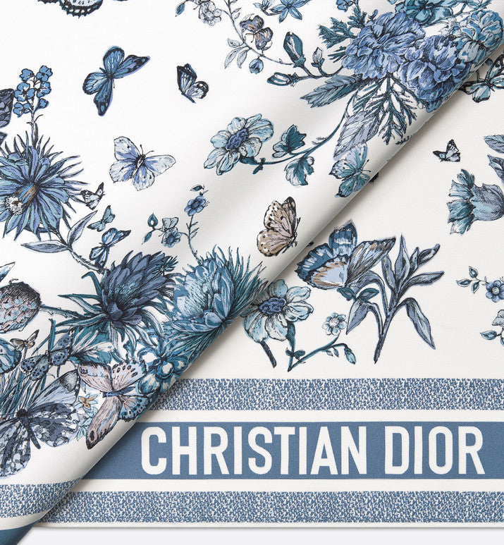 Toile de Jouy Mexico 90 Square Scarf • White and Pastel Midnight Blue Silk Twill