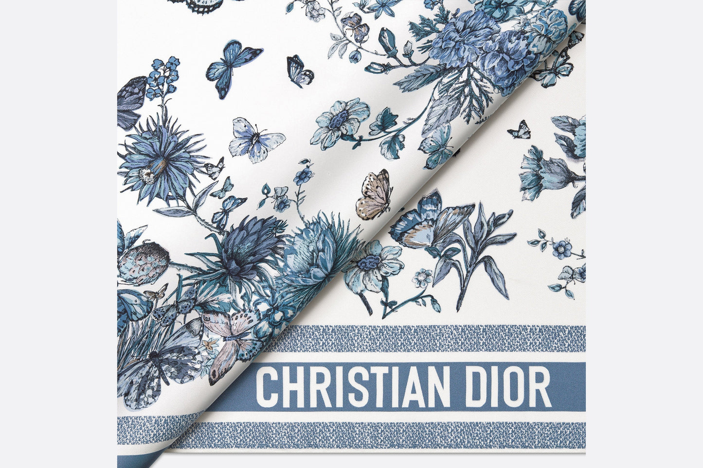 Toile de Jouy Mexico 90 Square Scarf • White and Pastel Midnight Blue Silk Twill