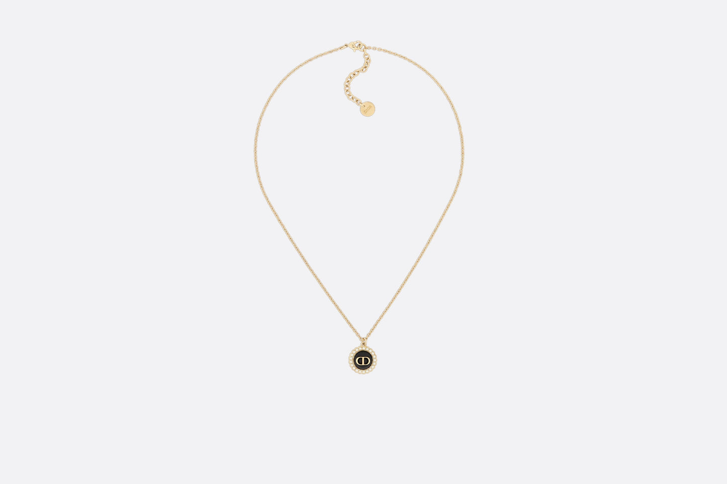 Petit CD Necklace • Gold-Finish Metal with White Resin Pearls and Black Glass
