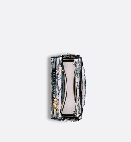 Medium Lady D-Lite Bag • White and Pastel Midnight Blue Toile de Jouy Mexico Embroidery