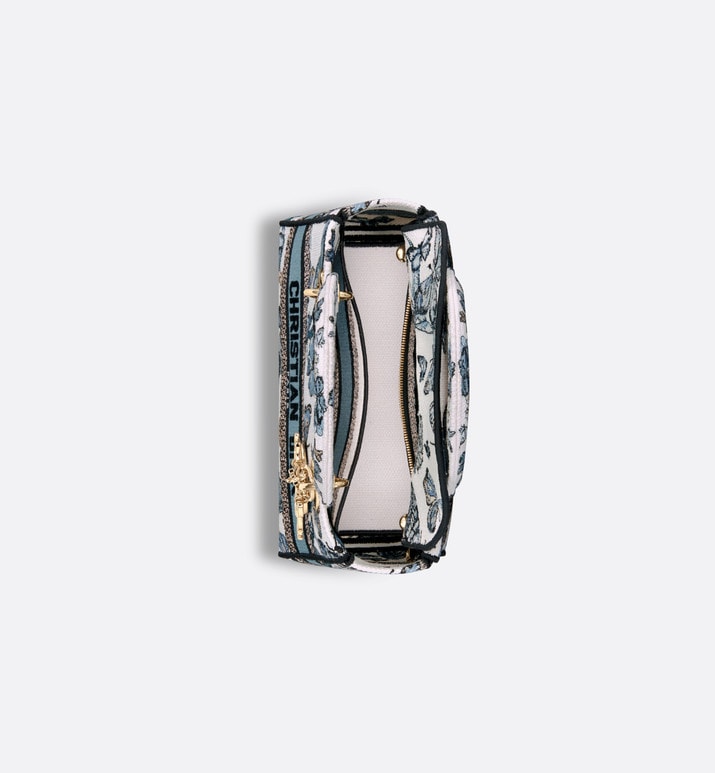 Medium Lady D-Lite Bag • White and Pastel Midnight Blue Toile de Jouy Mexico Embroidery