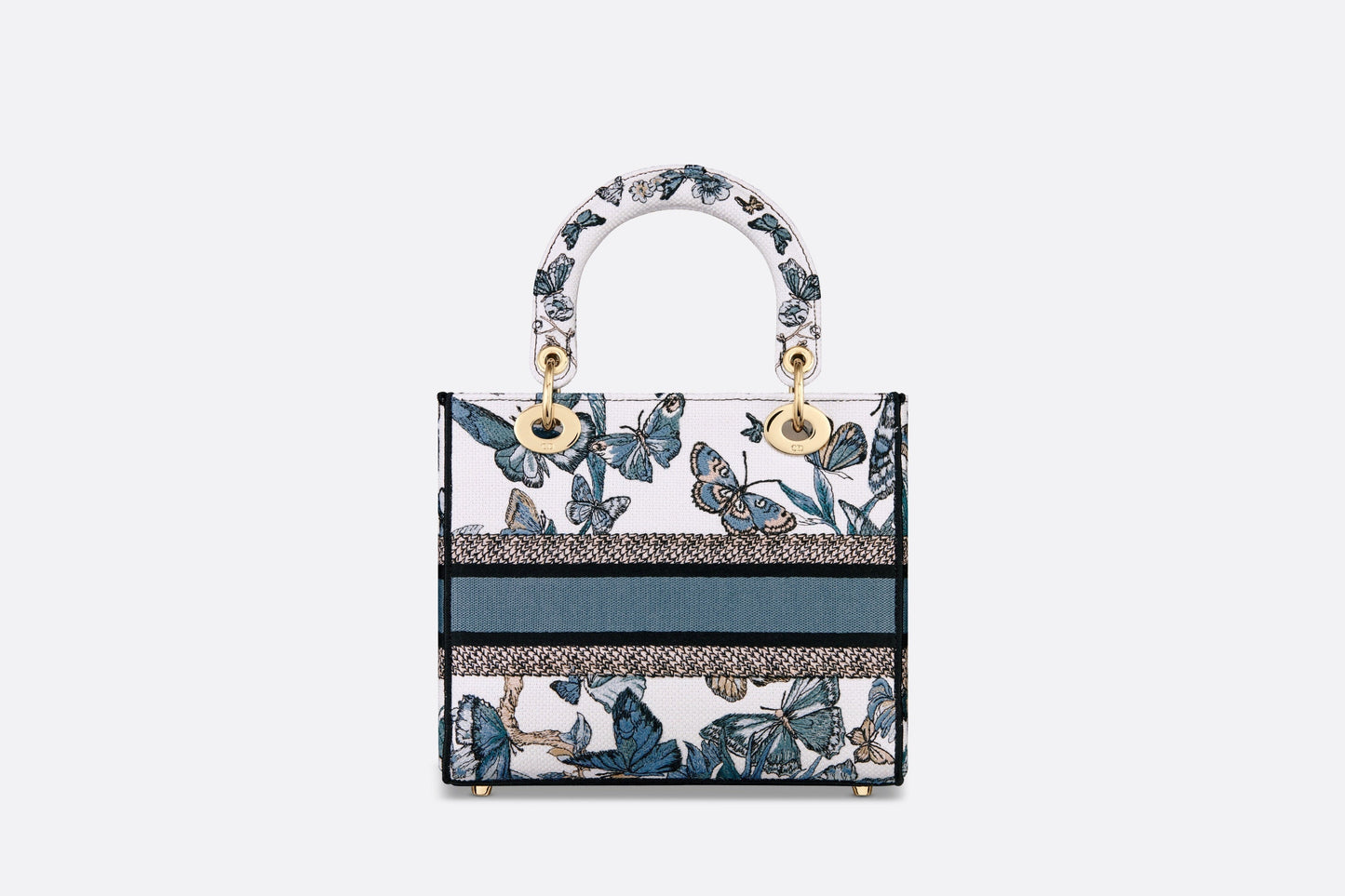 Medium Lady D-Lite Bag • White and Pastel Midnight Blue Toile de Jouy Mexico Embroidery