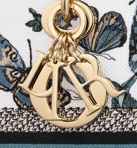 Medium Lady D-Lite Bag • White and Pastel Midnight Blue Toile de Jouy Mexico Embroidery