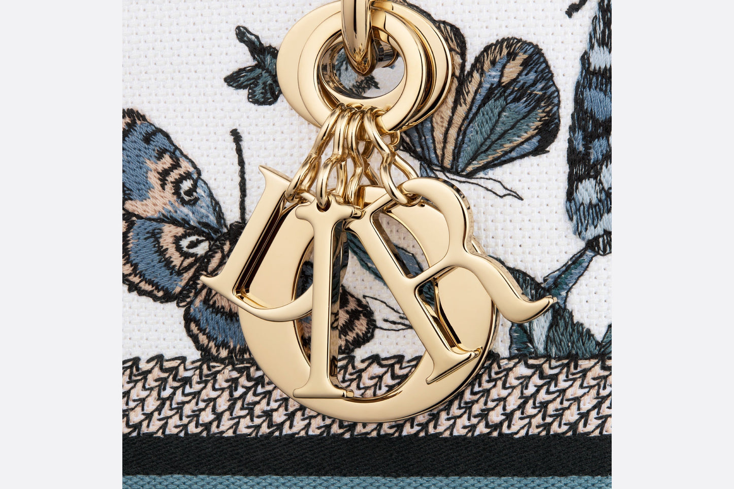 Medium Lady D-Lite Bag • White and Pastel Midnight Blue Toile de Jouy Mexico Embroidery