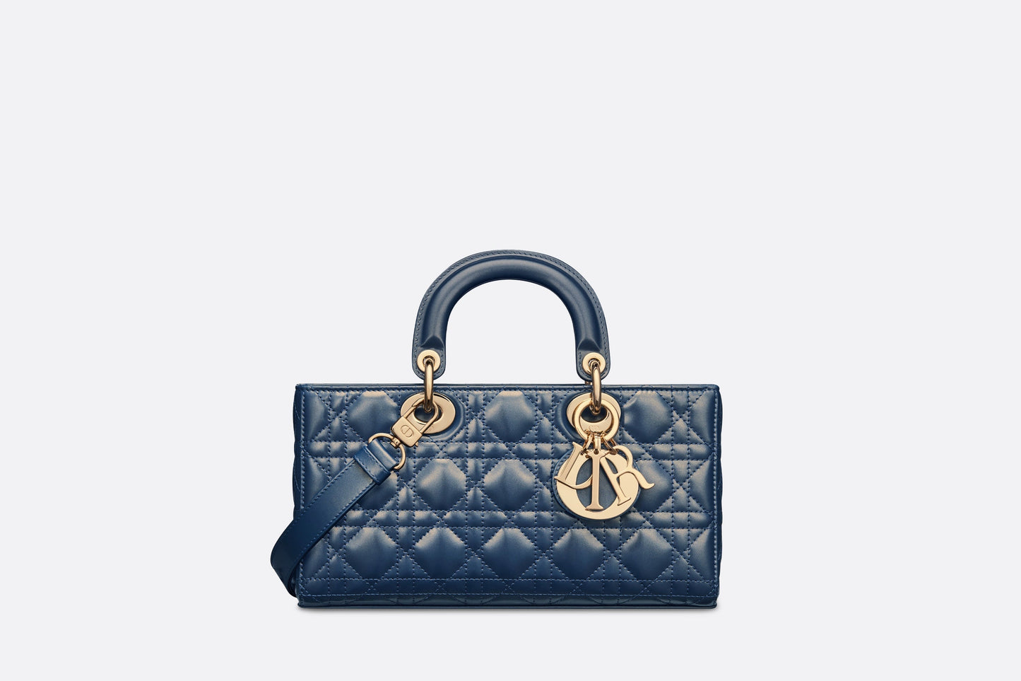 Medium Lady D-Joy Bag • Pastel Midnight Blue Glossy Iridescent Cannage Calfskin