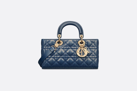 Medium Lady D-Joy Bag • Pastel Midnight Blue Glossy Iridescent Cannage Calfskin
