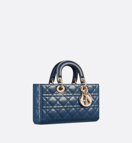 Medium Lady D-Joy Bag • Pastel Midnight Blue Glossy Iridescent Cannage Calfskin