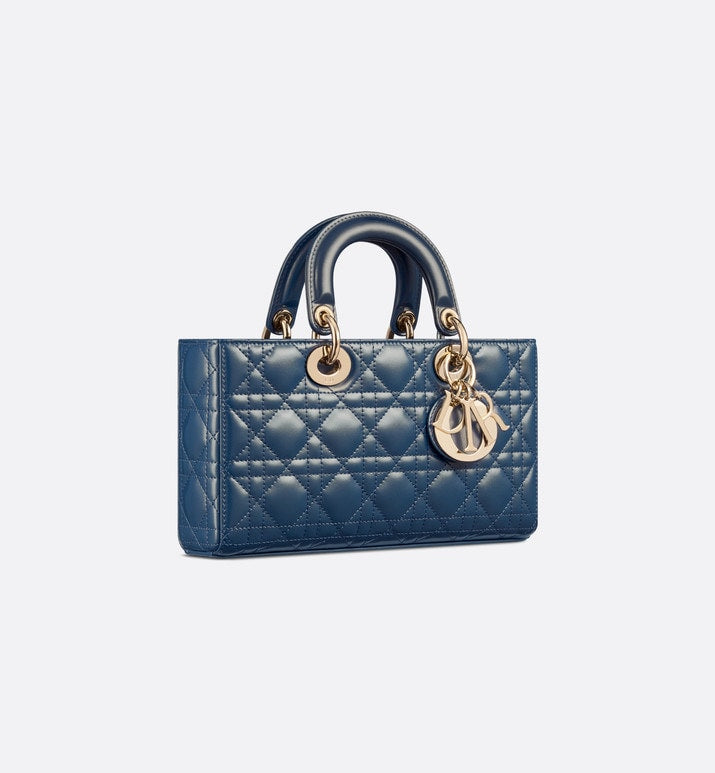 Medium Lady D-Joy Bag • Pastel Midnight Blue Glossy Iridescent Cannage Calfskin