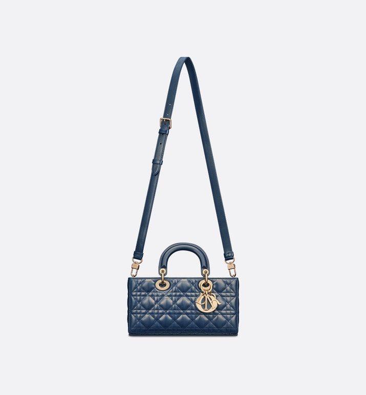 Medium Lady D-Joy Bag • Pastel Midnight Blue Glossy Iridescent Cannage Calfskin