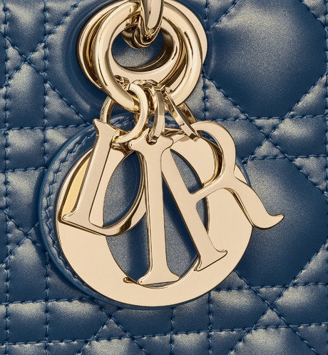 Medium Lady D-Joy Bag • Pastel Midnight Blue Glossy Iridescent Cannage Calfskin