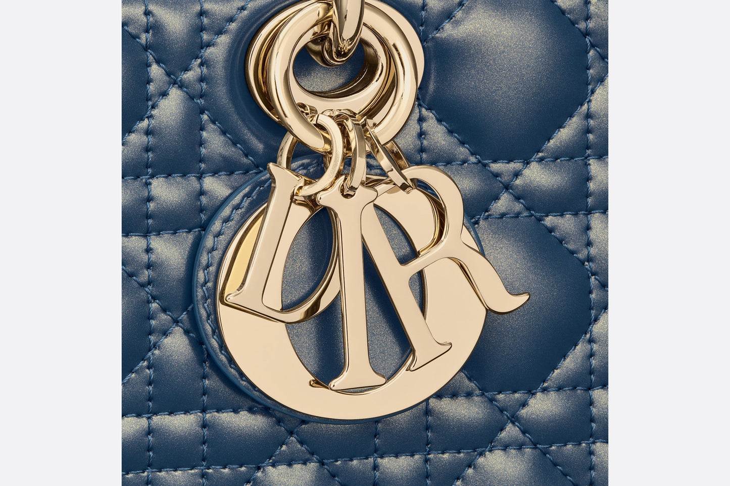 Medium Lady D-Joy Bag • Pastel Midnight Blue Glossy Iridescent Cannage Calfskin