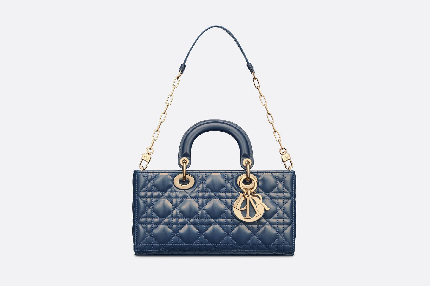 Medium Lady D-Joy Bag • Pastel Midnight Blue Glossy Iridescent Cannage Calfskin
