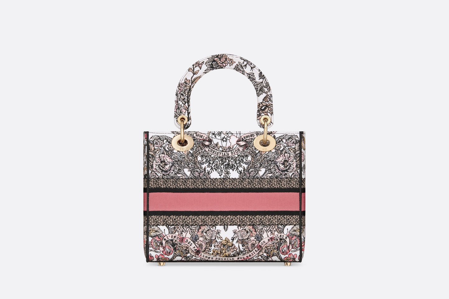 Medium Lady D-Lite Bag • White and Pastel Pink Butterfly Around The World Embroidery