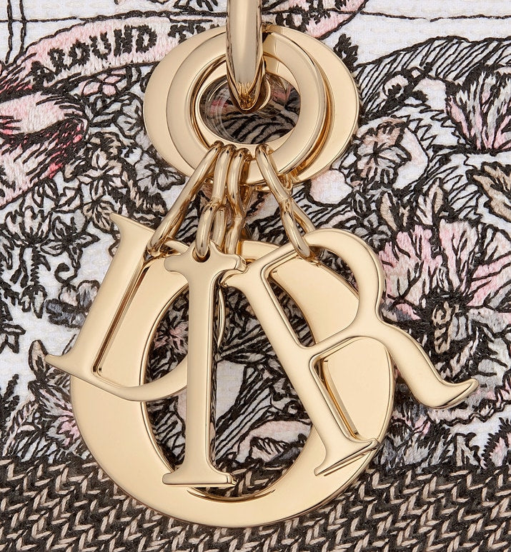 Medium Lady D-Lite Bag • White and Pastel Pink Butterfly Around The World Embroidery