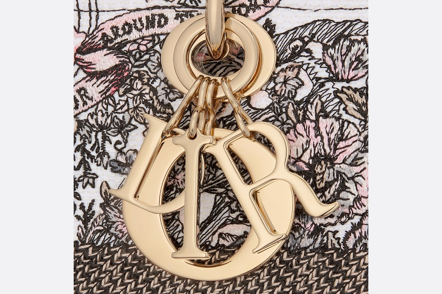 Medium Lady D-Lite Bag • White and Pastel Pink Butterfly Around The World Embroidery