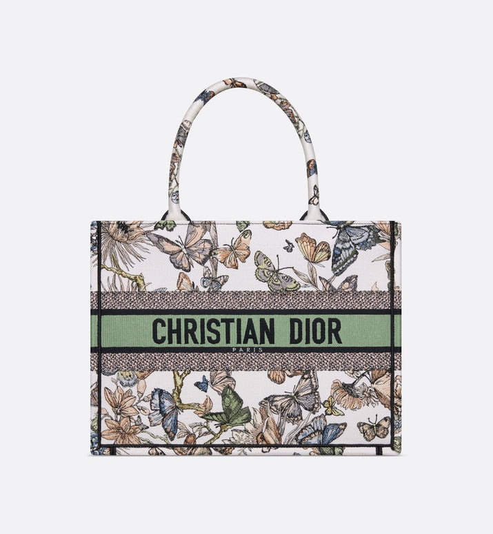 Medium Dior Book Tote • White Multicolor Toile de Jouy Mexico Embroidery (36 x 27.5 x 16.5 cm)