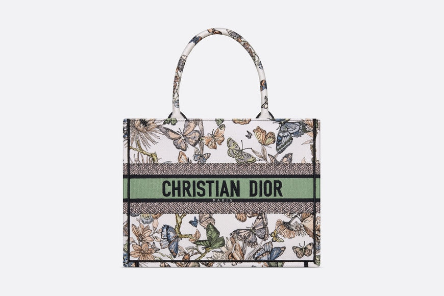Medium Dior Book Tote • White Multicolor Toile de Jouy Mexico Embroidery (36 x 27.5 x 16.5 cm)