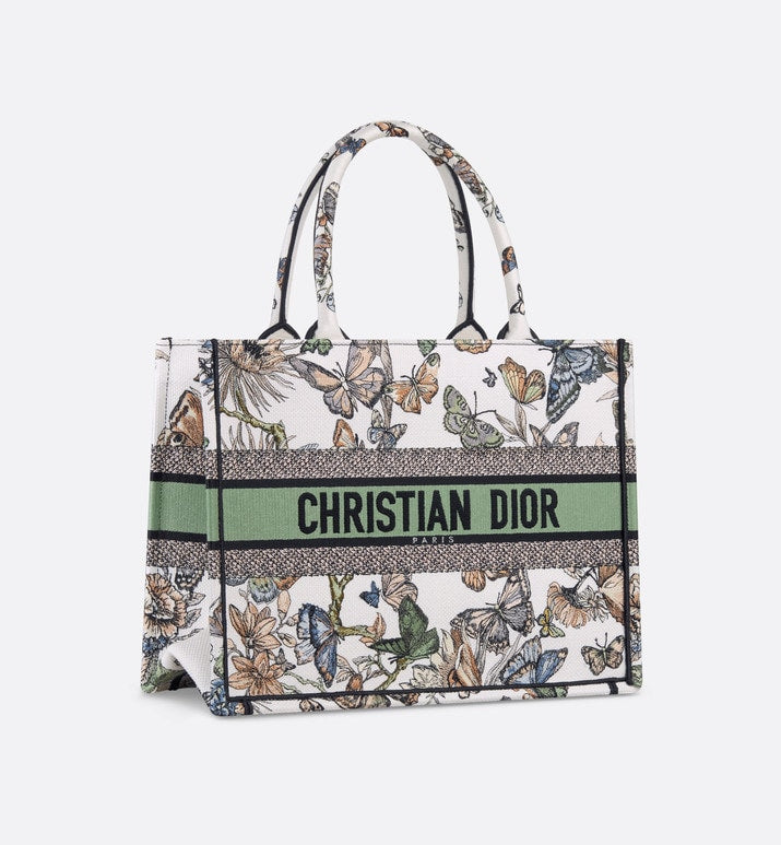 Medium Dior Book Tote • White Multicolor Toile de Jouy Mexico Embroidery (36 x 27.5 x 16.5 cm)
