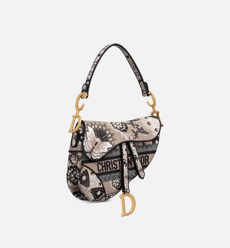 Saddle Bag • Beige Multicolor Butterfly Bandana Embroidery