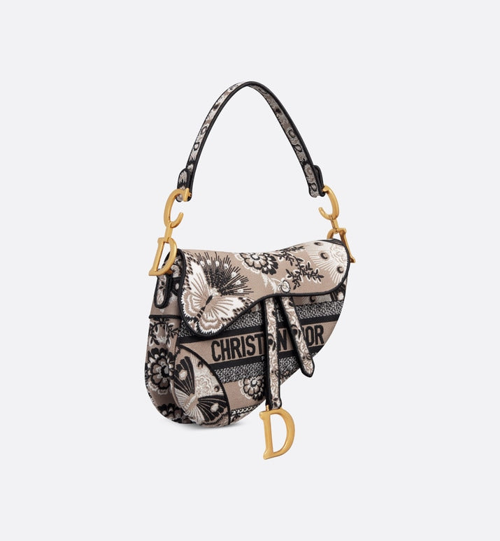 Saddle Bag • Beige Multicolor Butterfly Bandana Embroidery