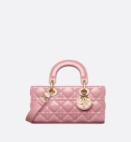 Small Lady D-Joy Bag • Melocoton Pink Glossy Iridescent Cannage Calfskin