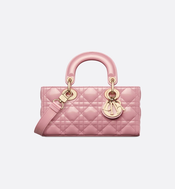 Small Lady D-Joy Bag • Melocoton Pink Glossy Iridescent Cannage Calfskin