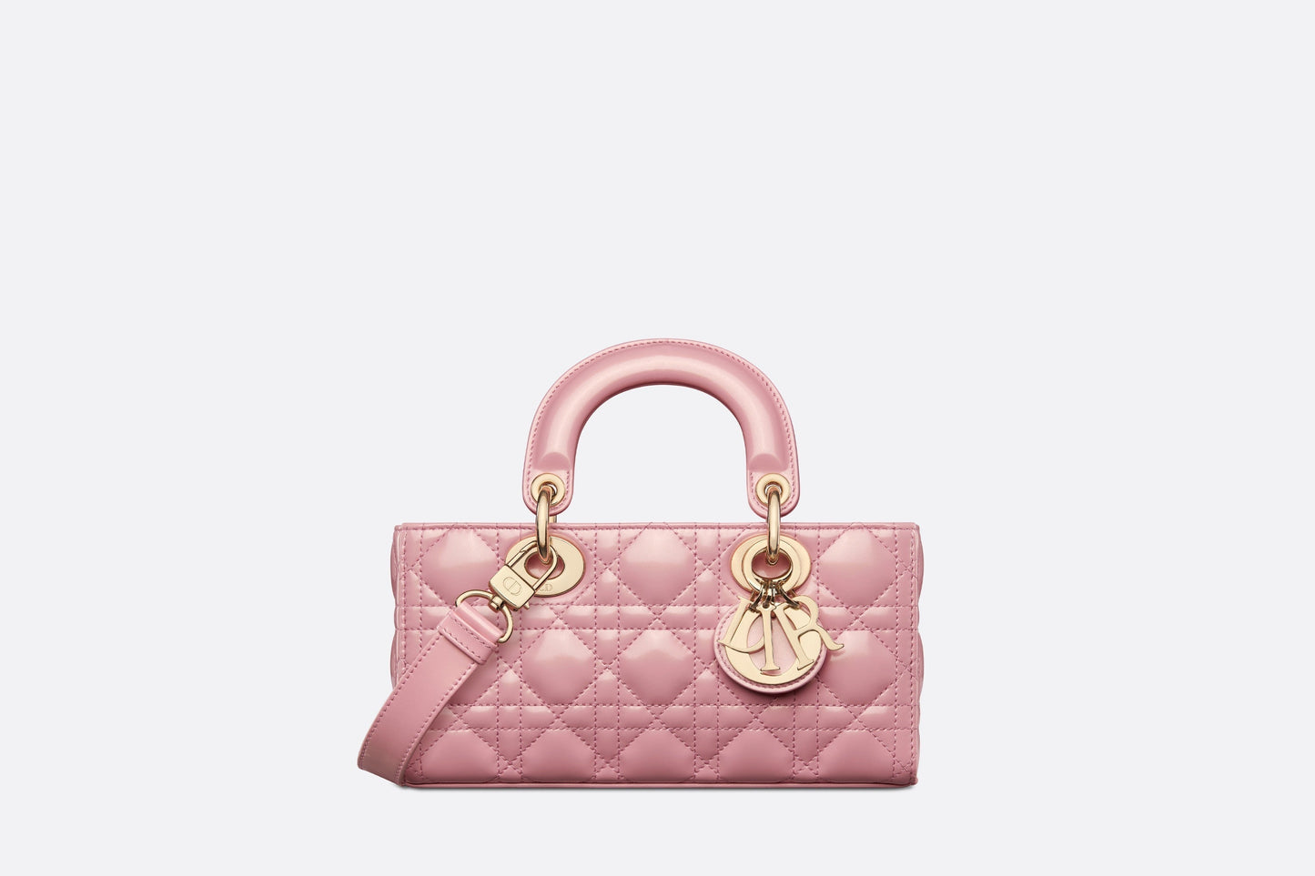 Small Lady D-Joy Bag • Melocoton Pink Glossy Iridescent Cannage Calfskin