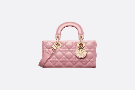 Small Lady D-Joy Bag • Melocoton Pink Glossy Iridescent Cannage Calfskin